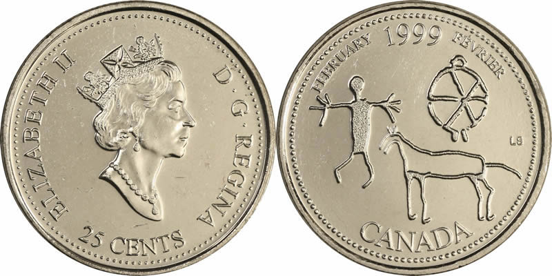 1999 Etched in Stone (February) Elizabeth II Twenty Five Cent - Quarter 1999 Etched in Stone (February) Elizabeth II Twenty Five Cent - Quarter