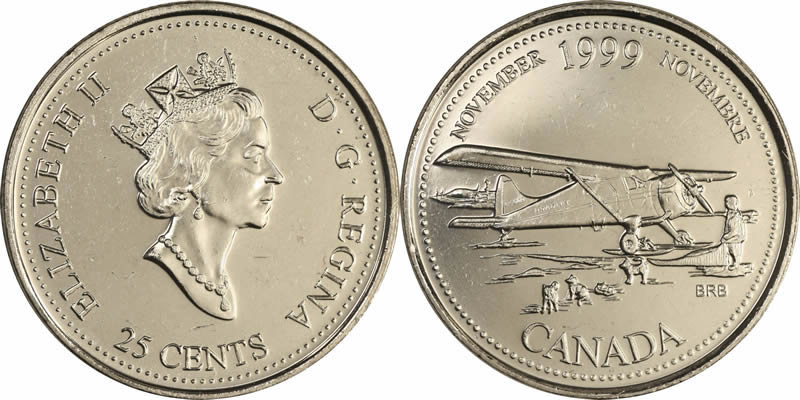 1999 The Air Plane Opens the North (November) Elizabeth II Twenty Five Cent - Quarter 1999 The Air Plane Opens the North (November) Elizabeth II Twenty Five Cent - Quarter
