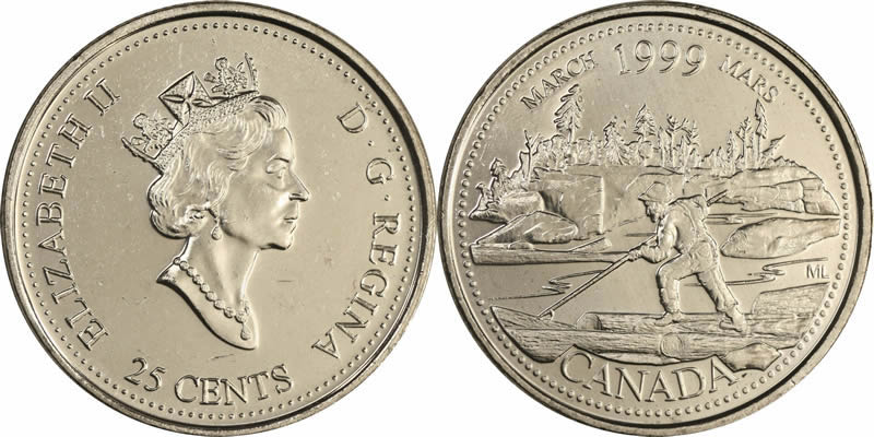 1999 The Log Drive (March) Elizabeth II Twenty Five Cent - Quarter 1999 The Log Drive (March) Elizabeth II Twenty Five Cent - Quarter