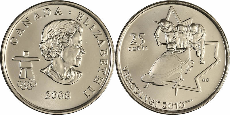 2008 Bobsleigh Elizabeth II Twenty Five Cent - Quarter 2008 Bobsleigh Elizabeth II Twenty Five Cent - Quarter