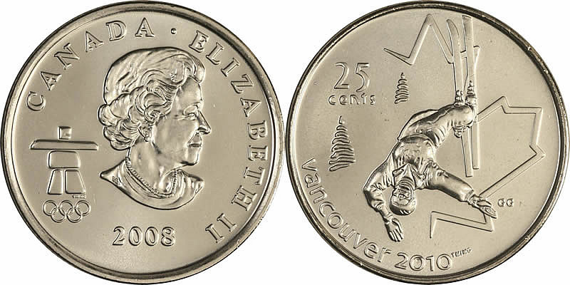 2008 Freestyle Skiing Elizabeth II Twenty Five Cent - Quarter 2008 Freestyle Skiing Elizabeth II Twenty Five Cent - Quarter