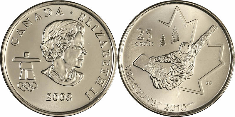 2008 Snowboarding Elizabeth II Twenty Five Cent - Quarter 2008 Snowboarding Elizabeth II Twenty Five Cent - Quarter