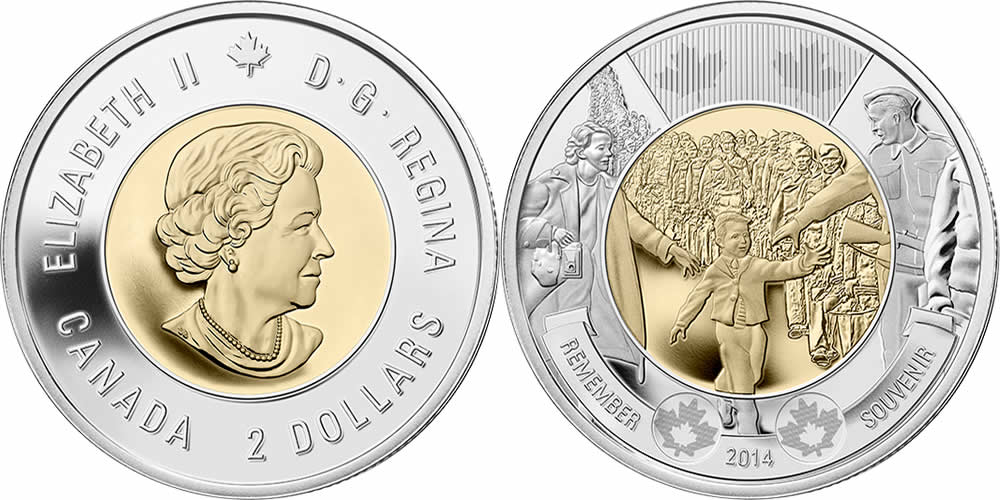 2014 Uncrowned Portrait, 100th Anniversary of World War One Reverse (Wait for me Daddy) Elizabeth II Two Dollar 2014 Elizabeth II Two Dollar