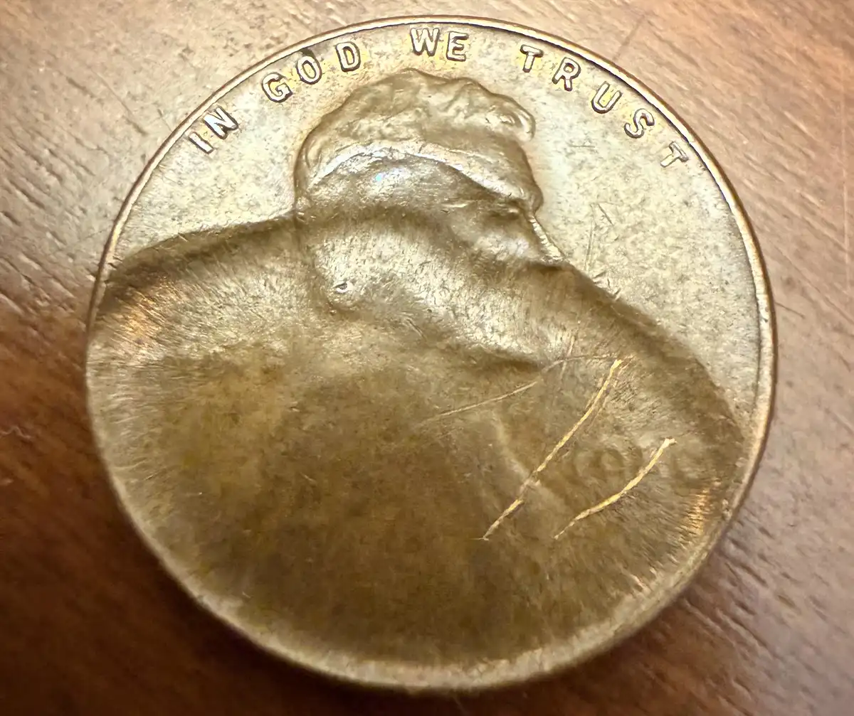 1950-58-Lincoln-Wheat-Cent---Struck-Through-Partially-Capped-Die