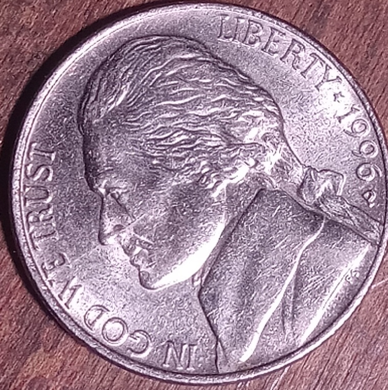1996-P-5-Cent.-Does-This-Coin-Have-A-Die-Crack-From-Rim-To-Jeff's-Nose?