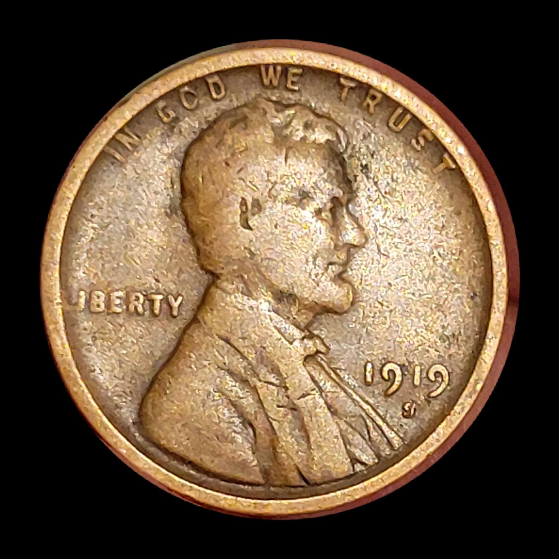 1919-S-Penny-With-Strange-Gel-Like-Lamination-Feeling-.-Almost-As-If-Encased--In-A-Finish.