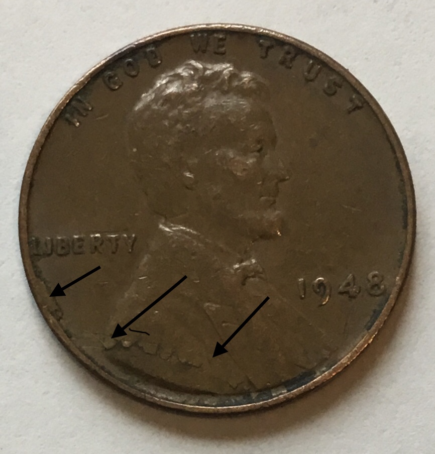 1948-Lincoln-Cent-Cud-And-Lamination-Error?-Shredded-Jacket