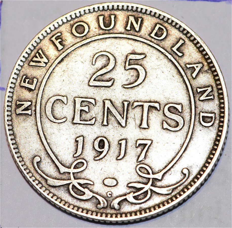 Newfoundland-1917-25-Cents---Help-Grade