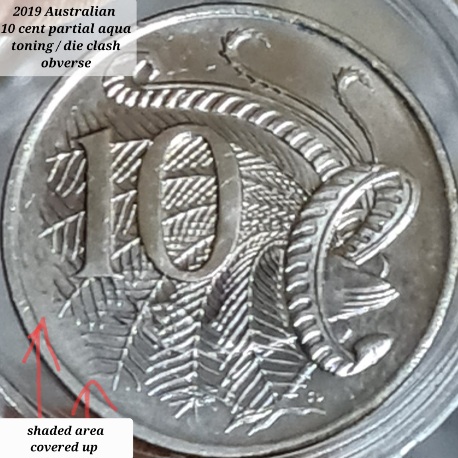 2019-Australian-10-Cent-Aqua-Toning-/-Die-Clashed-Obverse
