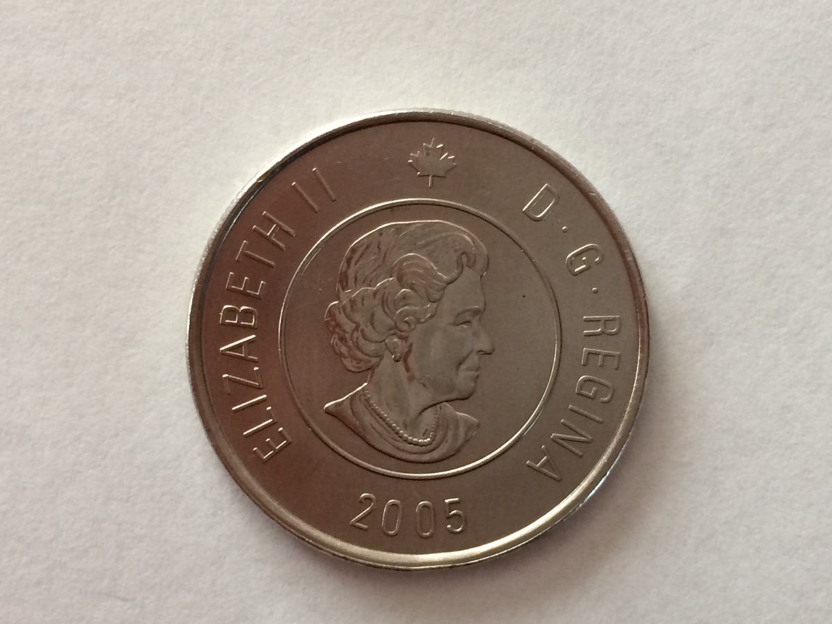2005-Canadian-Toonie-All-Silver,-Mistake-Middle-Planchet-Punched-Nickel.