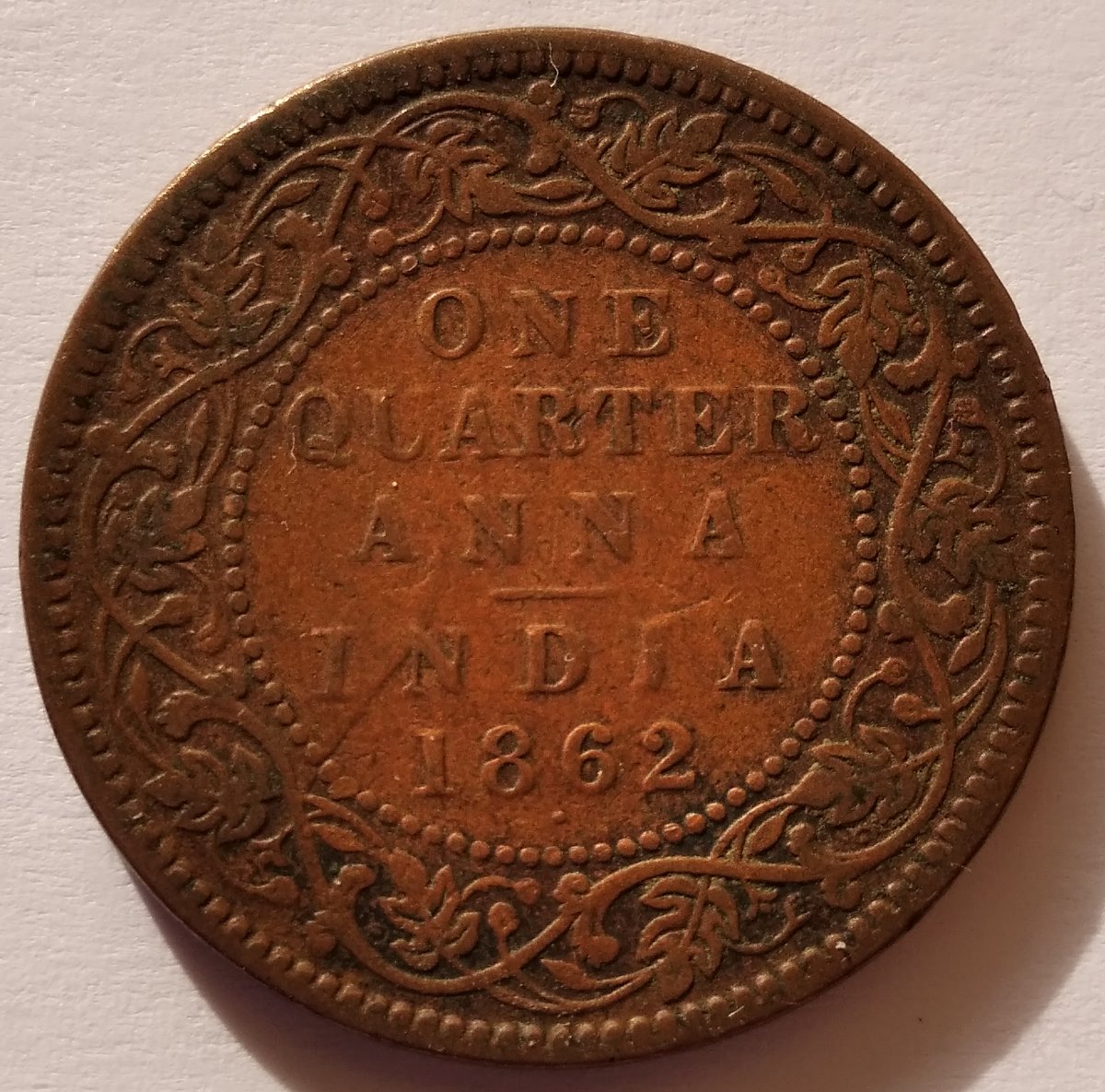 1/4-Anna-1862-Bombay-Mint-With-Dot-And-Bead-Below-The-Date