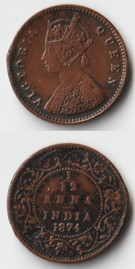 1/12-Anna-1874-British-India---Real?