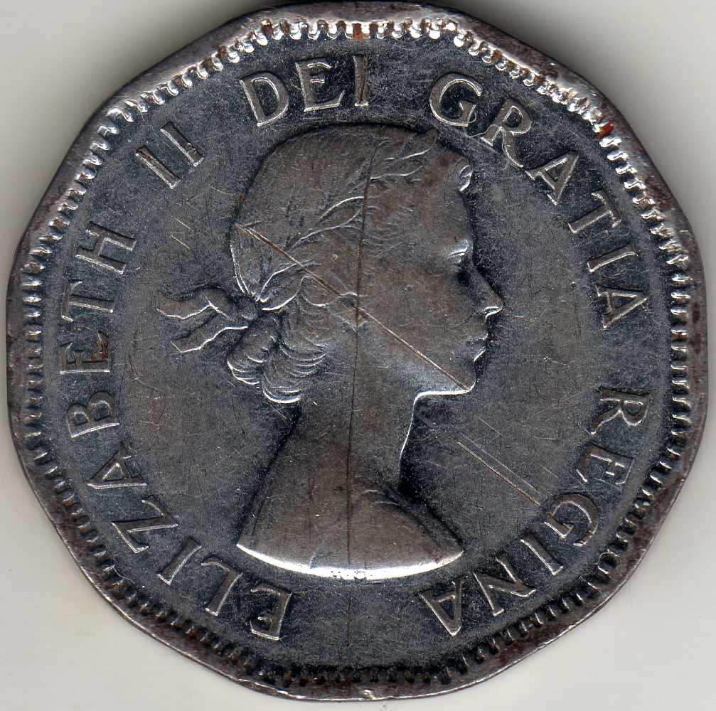 Canada-1953-Nickel-Question----Near/Far-Leaf-Variety