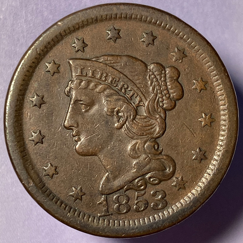 1853-Braided-Hair-Cent-For-Eval-And-Grade