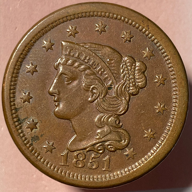 1851-Braided-Hair-Cent---In-Hand---Arrived-Today