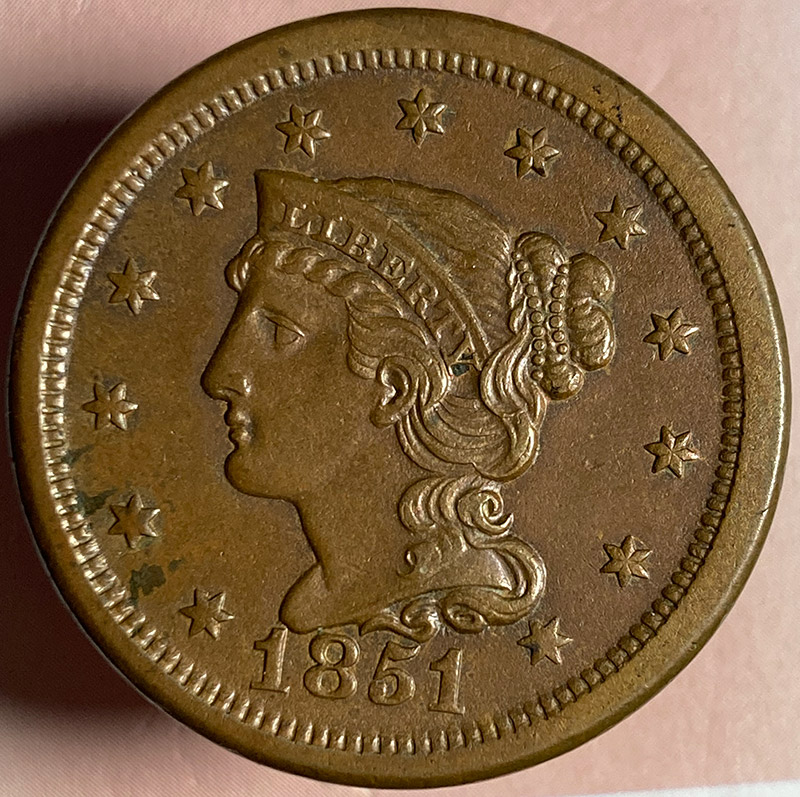 1851-Braided-Hair-Cent---In-Hand---Arrived-Today