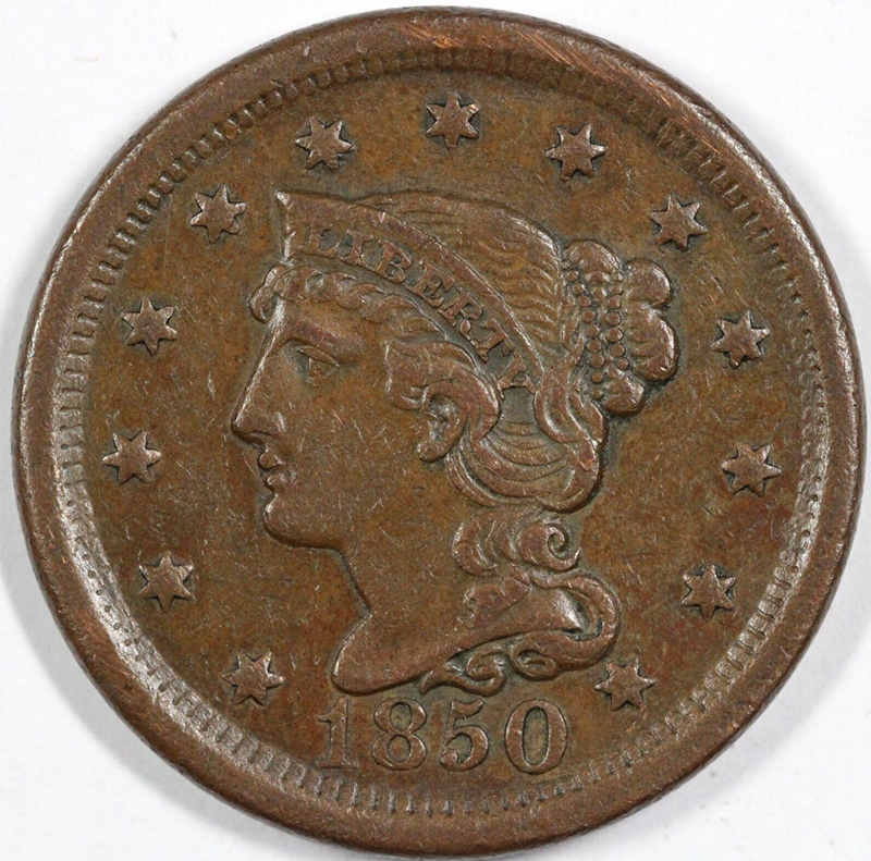 1850-Braided-Hair-Large-Cent---Is-This-Tooled-Or-Something-Else