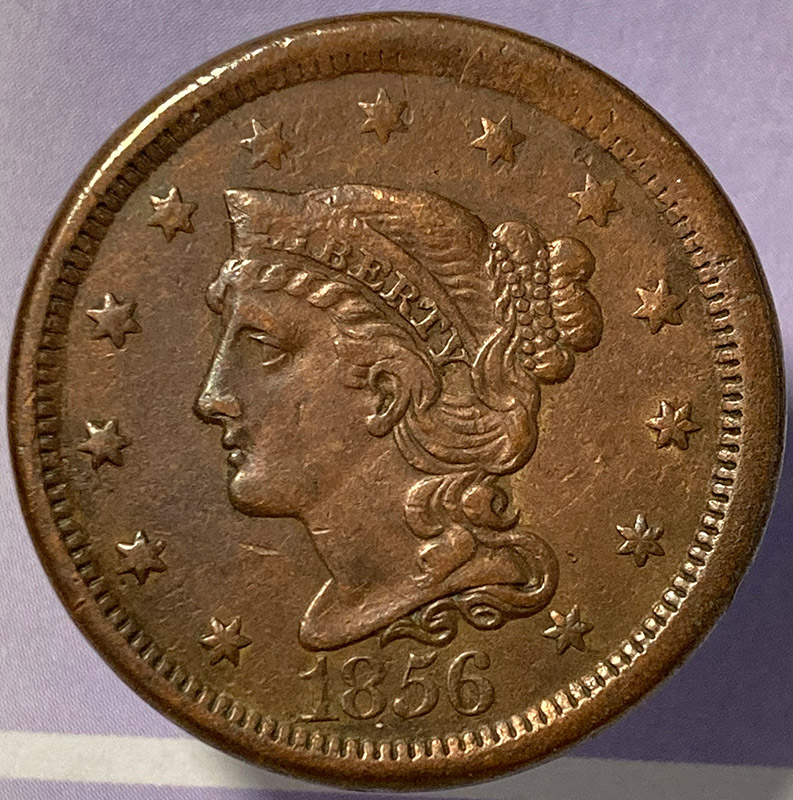 1856-Braided-Hair-Cent---Comments,-Grade-And-Die-Variety