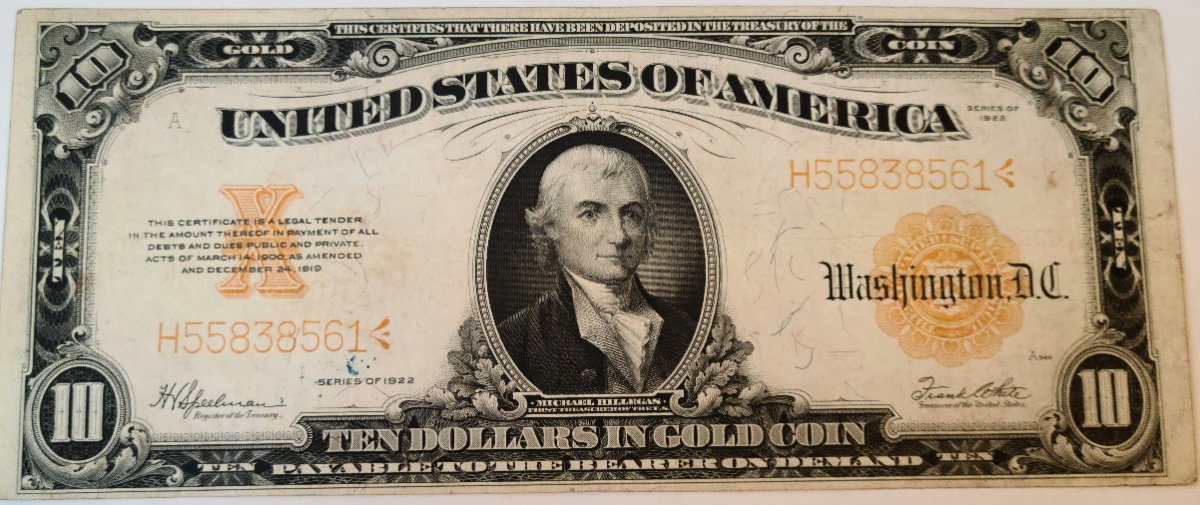 Grade/Value-Of-1922-Ten-Dollar-Gold-Certificate.