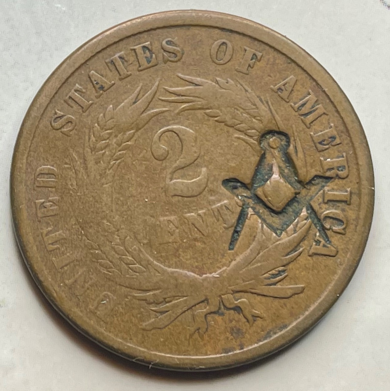 Masonic-Tokens,-Coins-And-Counter-Stamped-Pennies