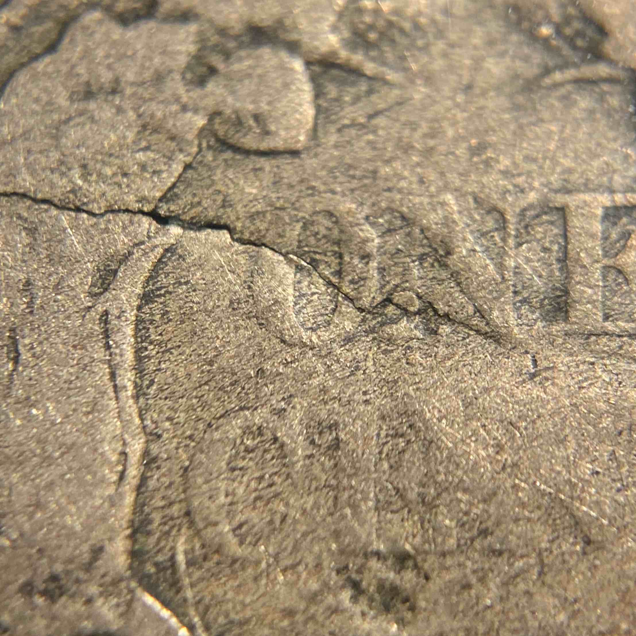 1857-Flying-Eagle-Cent--~85%-Cracked-Planchet-NGC-F15