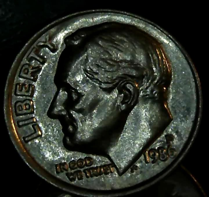 1986-P--Roosevelt-Dime.-Railroad-Rim,-Crack-Along-Edge.