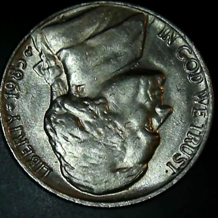 1985-P-Jefferson-Nickel-/-Die-Clashing-On-Obverse-And-Reverse