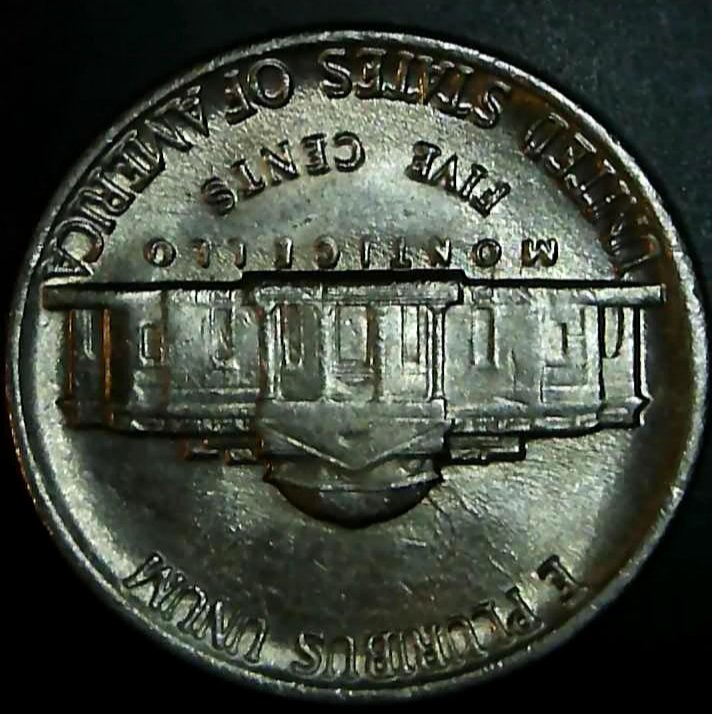 1985-P-Jefferson-Nickel-/-Die-Clashing-On-Obverse-And-Reverse