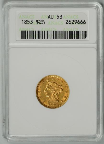 1853-$2.5-Gold-Liberty-Quarter-Eagle...-You-Vs.-Old-ANACS