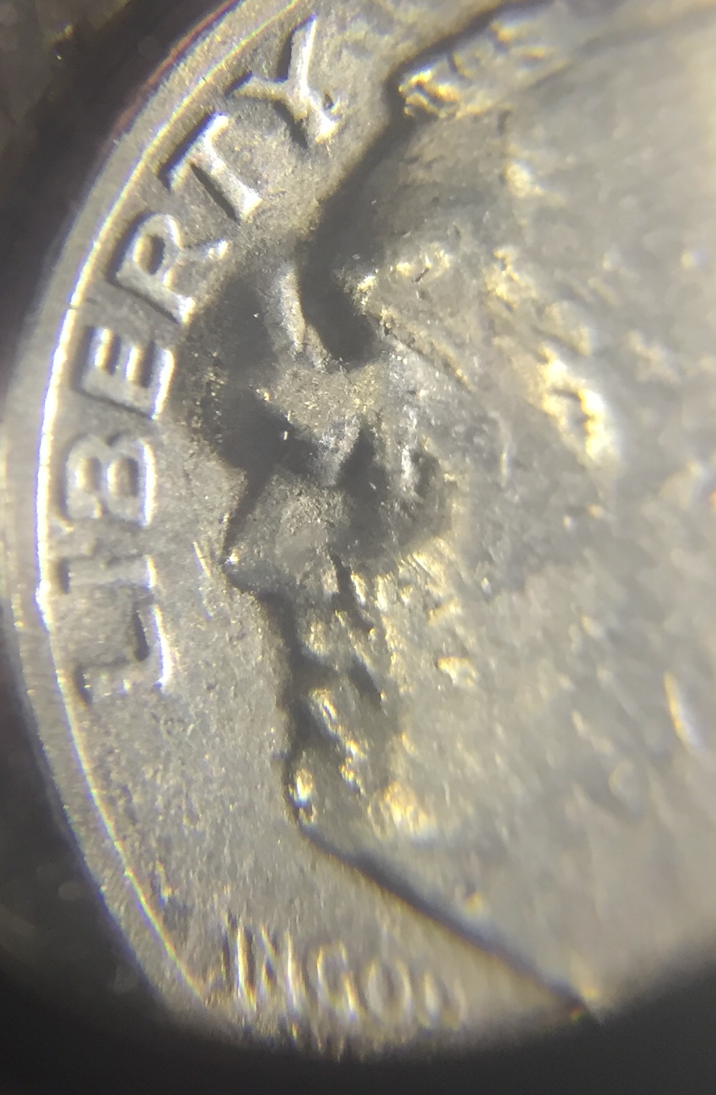1987-Dime-D-Has--Abnormal-Face-And-Circle-On-Neck.-Number-6-And-Letter-S-In