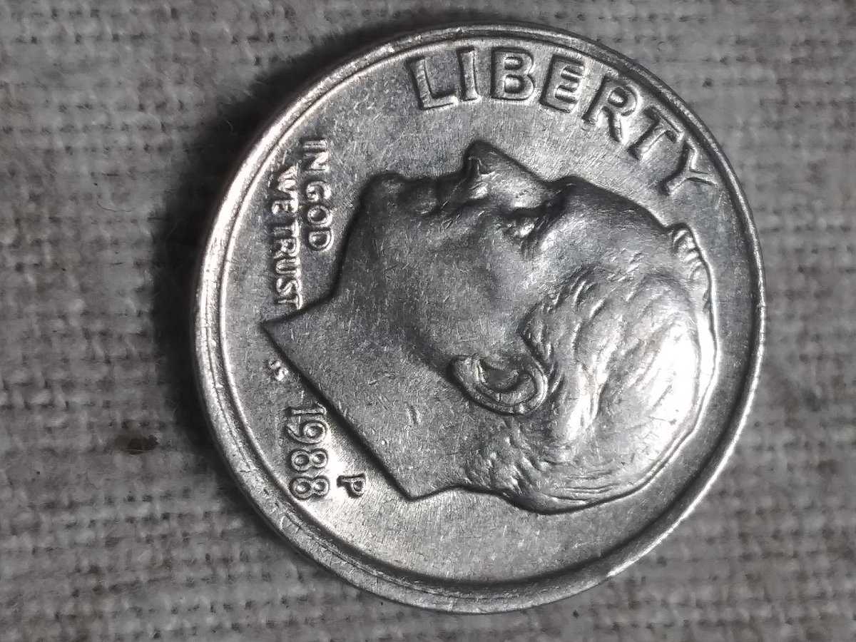 1988-P-Dime-Off-Center?--With-Crack-On-Edge