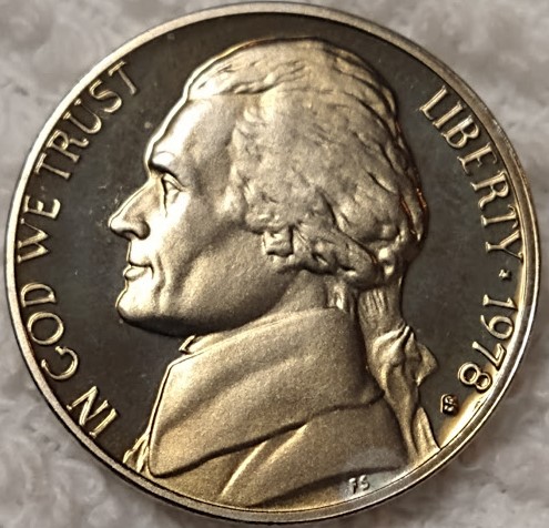 1979-Jefferson-Nickel---Discolored-To-A-Gold-Tint