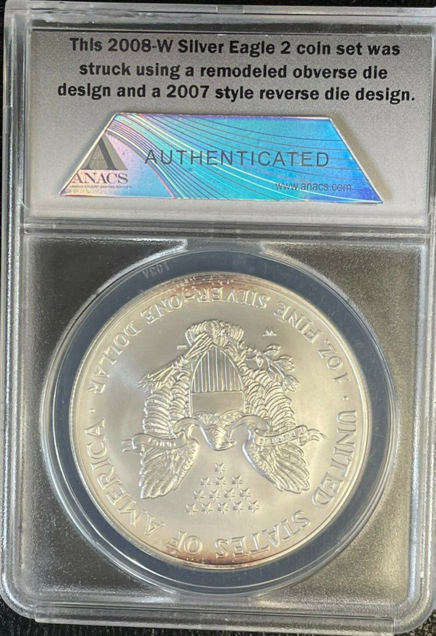 2008-W-Burnished-Silver-American-Eagle-With-2007--Reverse-Die-Design