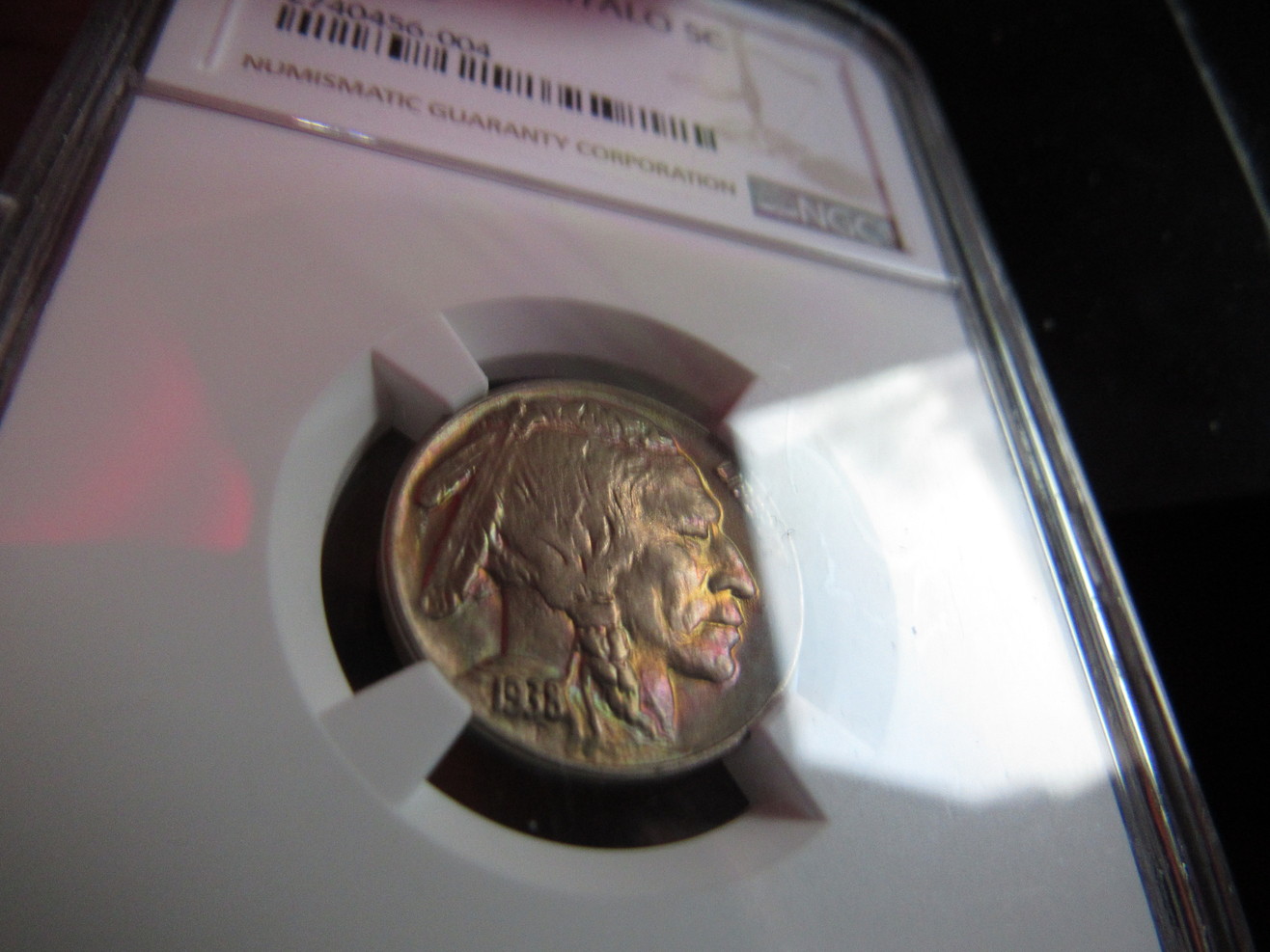 1938-D/D-Colorful-Buffalo-Nickel-On-Obverse-Slight-Color-Reverse-MS-65