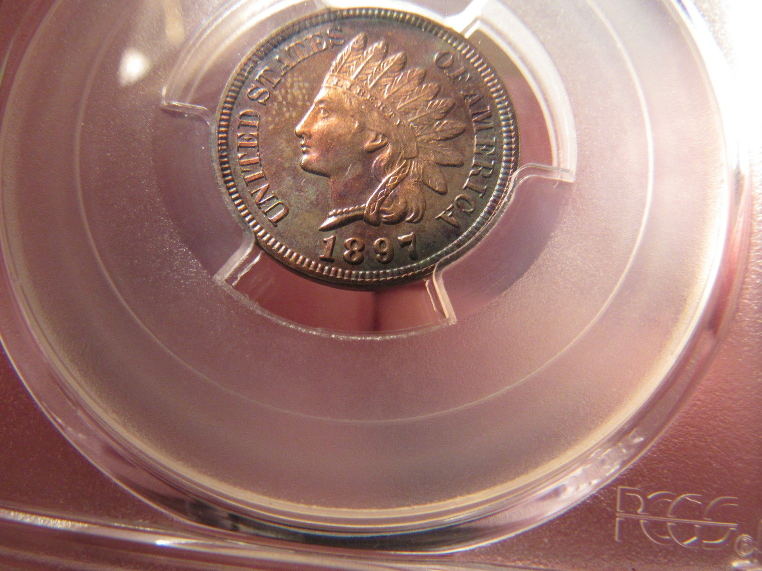 1897-Indian-Cent-Proof-PCGS-R/B-PF-63-Very-Colorful