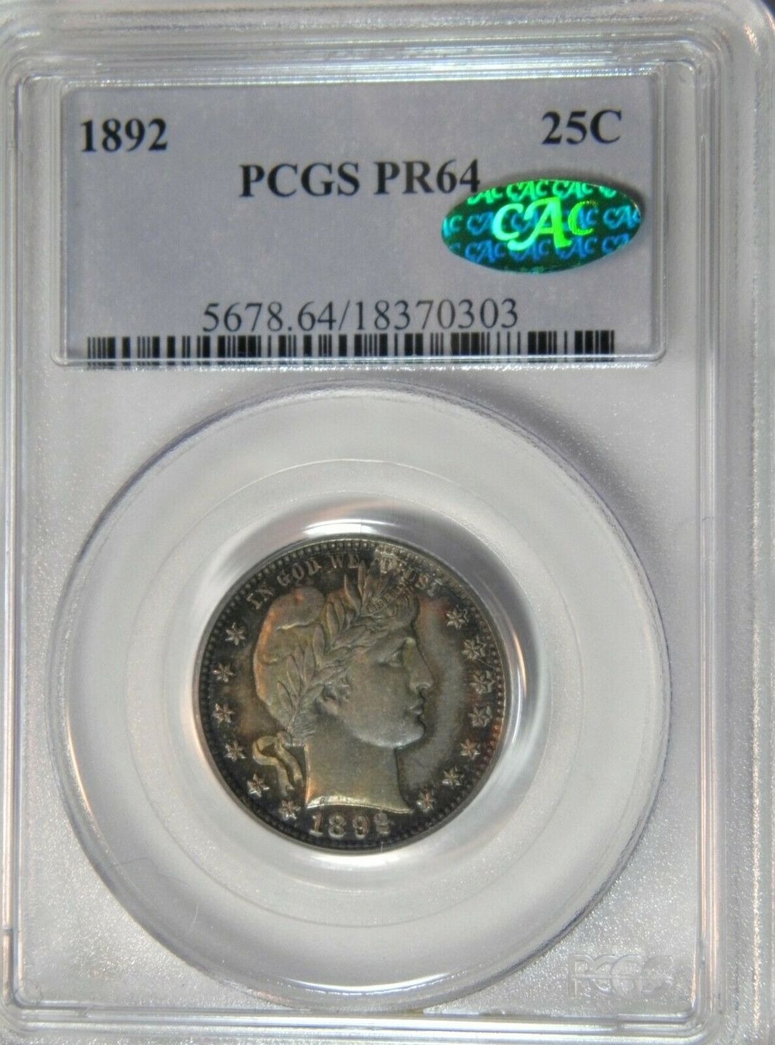 1892-Proof-64-Barber-Quarter-CAC