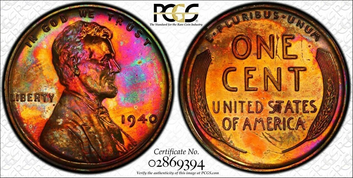 Trueviews-1940-PF-Lincoln-Cent-&-1973-PF-Ike-Dollar-Both-Colorfully-Toned