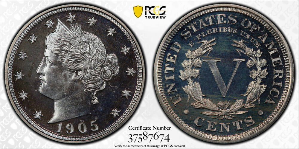 1905-PCGS-PF-67+-V-Nickel-CAC-Ex:-Hansen