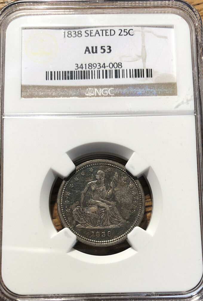 1838-NGC-AU-53-Seated-Liberty-Quarter