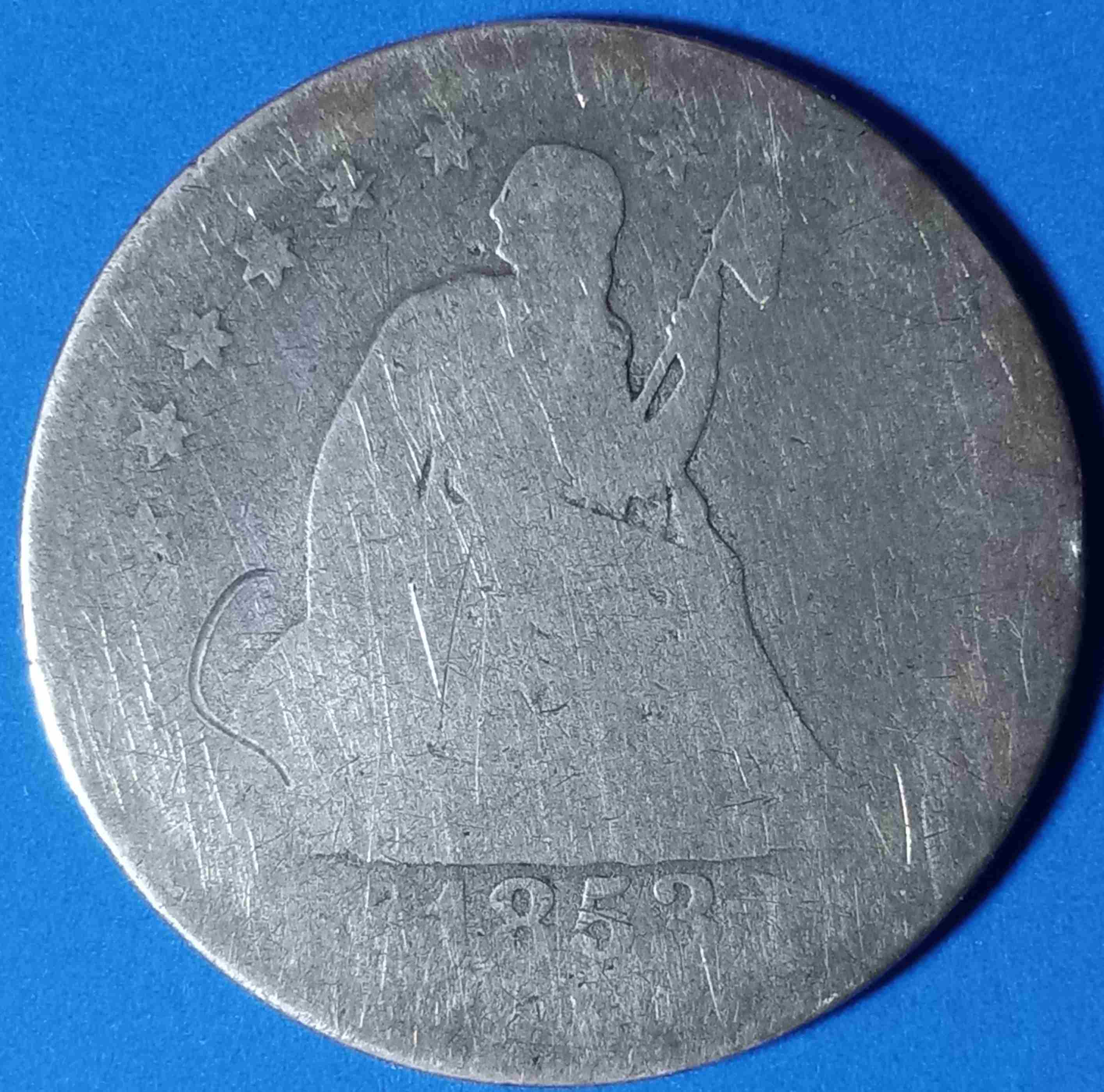 1853-Sitting-Liberty-25-Cent.-Rays-&-Arrows.
