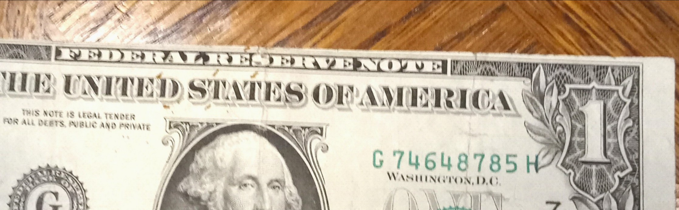 Mis-Alignment-One-Dollar-Bill-Usa,-Missing-Top-On-Front,-Normal-Back.