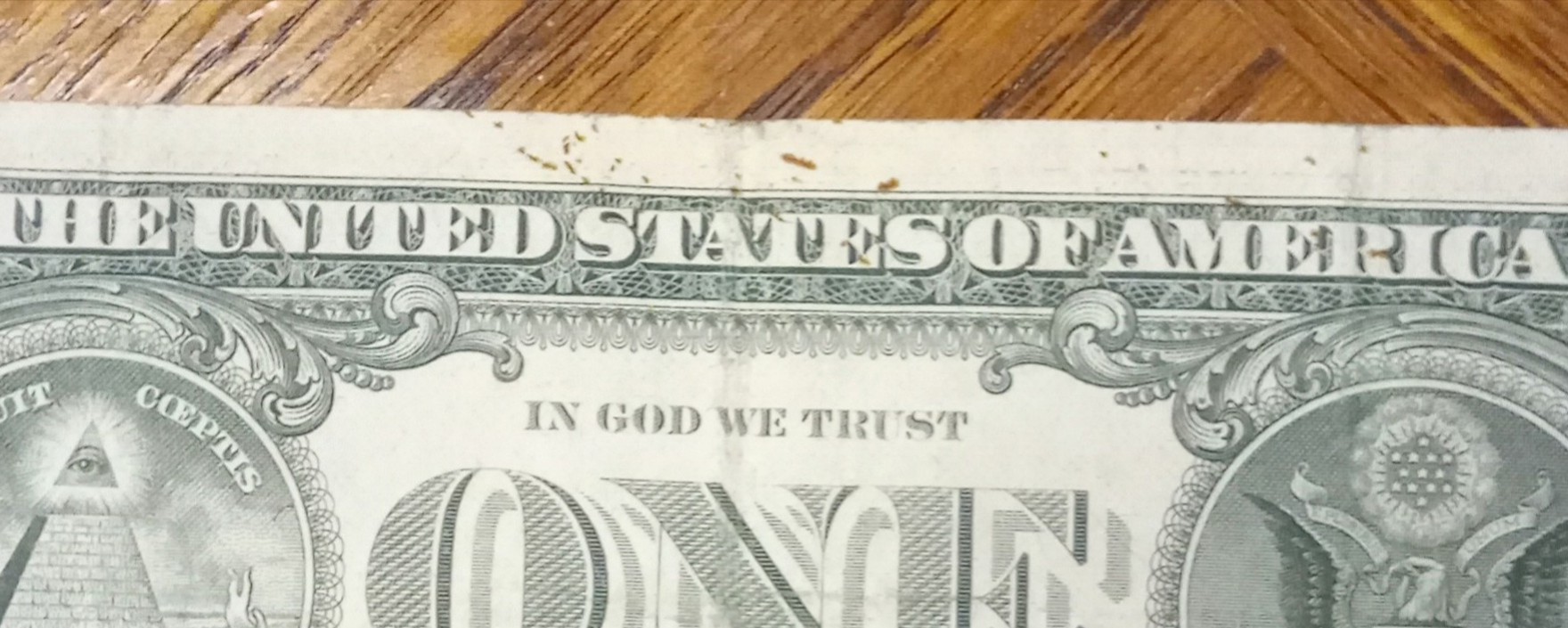Mis-Alignment-One-Dollar-Bill-Usa,-Missing-Top-On-Front,-Normal-Back.