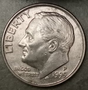 1995-P-Dime-Issue-With-Planchette-Above-Word-Liberty-And-Reverse-Side