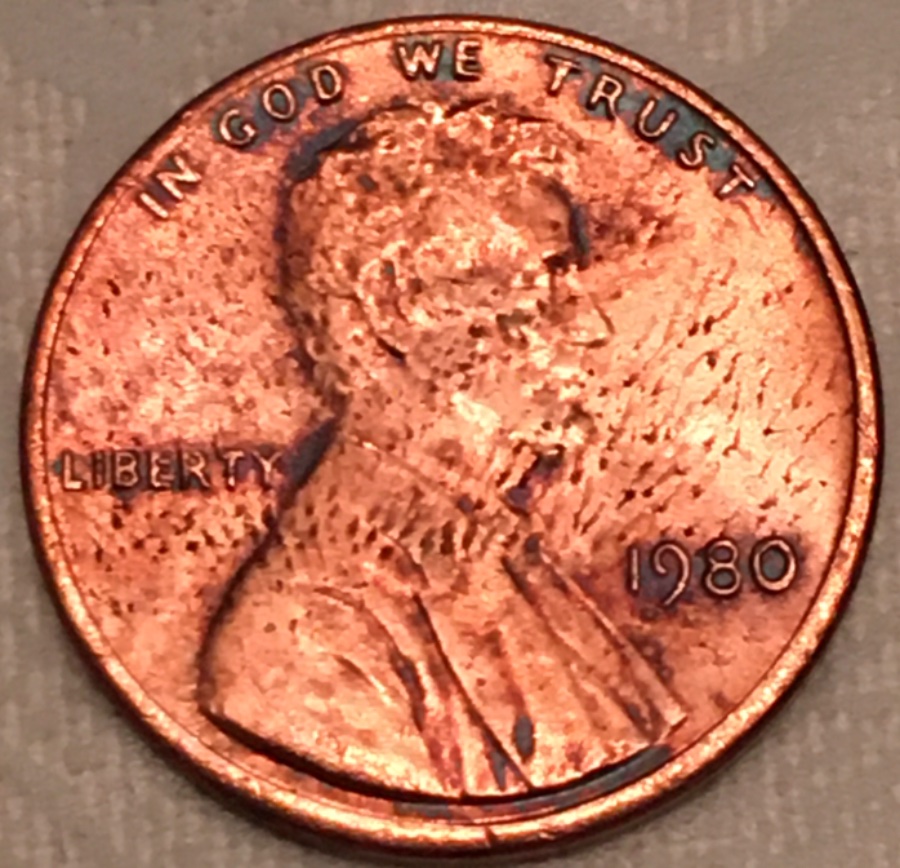 1980-Lincoln-Penny-Possible-Struck-Through-Cloth-And-Other-Error?