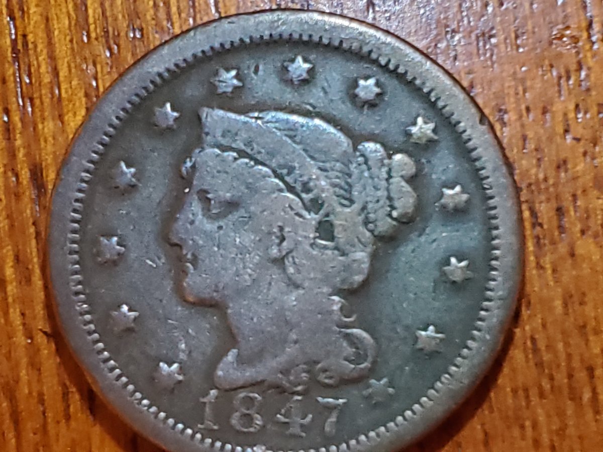 1847-Penny,-Bluish-Tone