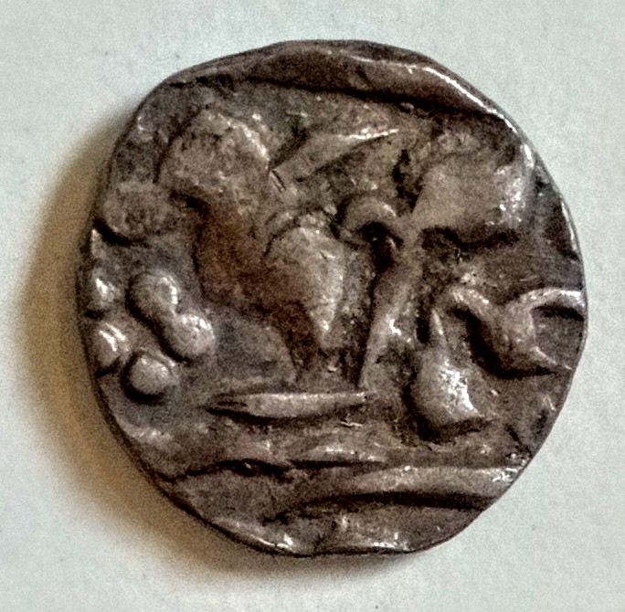 Small-12mm-Silver-Coloured-Coin-With-Leaf-And-Bird?-1/8-Rupee-From-Princely-State-Of-Jaipur