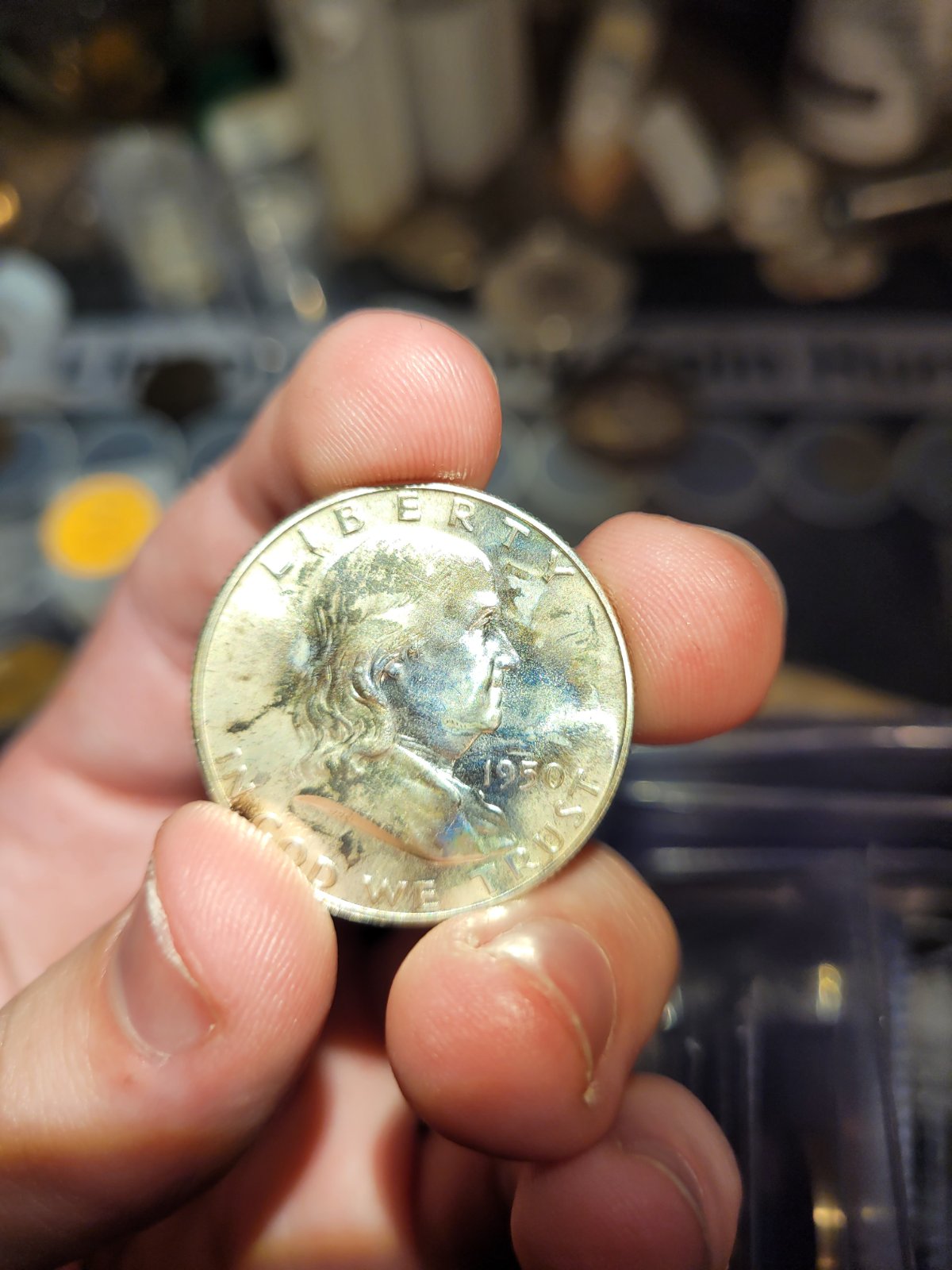 1950-Franklin-Half-Dollar-Proof-Before-And-After