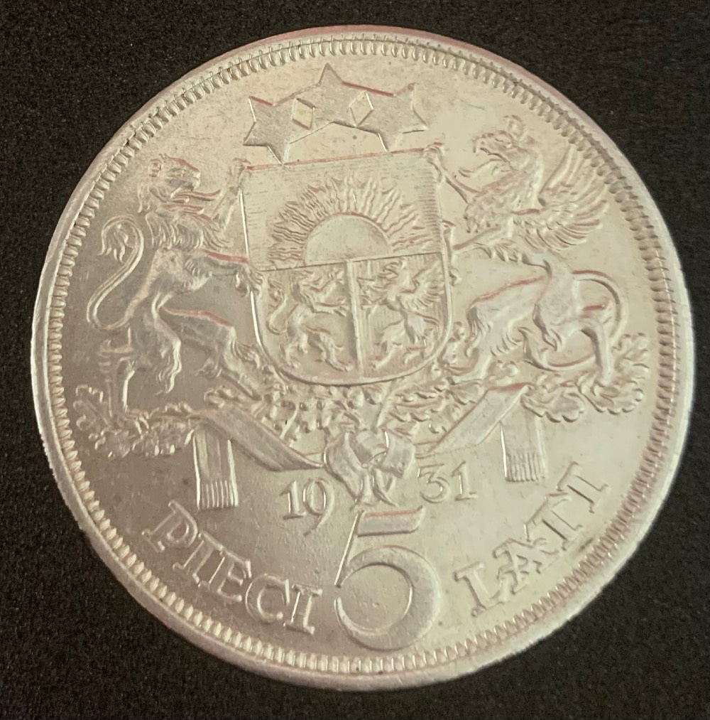 1931-Latvia-5-Lati-Silver-Coin