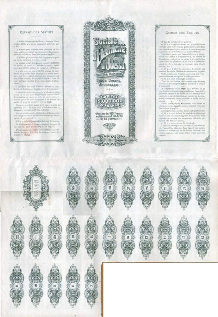 Ukraine:-1913-Belgian-Bond-To-Finance-Electrification-Of-Odessa