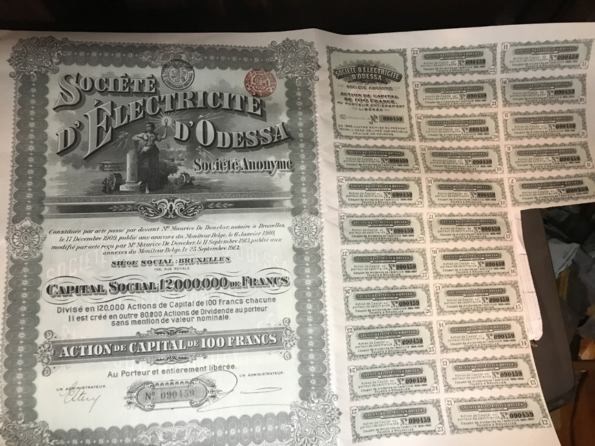 Ukraine:-1913-Belgian-Bond-To-Finance-Electrification-Of-Odessa